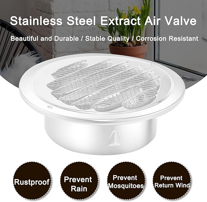 Zonon 8pcs Stainless Steel Soffit Vents 6 Inch Round Dryer Vent Cover with Mesh Screen for Home Outdoor Bathroom Wall Ceiling Outside Exterior Exhaust White
