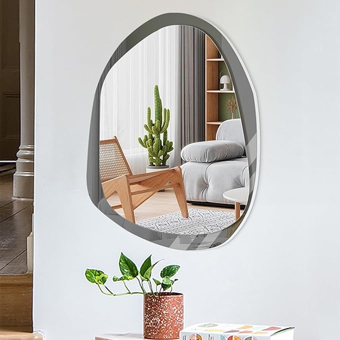 Irregular Bathroom Mirror with LED Light, Lighted Bathroom Makeup Wall Mounted Mirror with Demister Pad, 3 Colors Dimmable Lighting, Sensor Touch Switch(A,70x90cm)