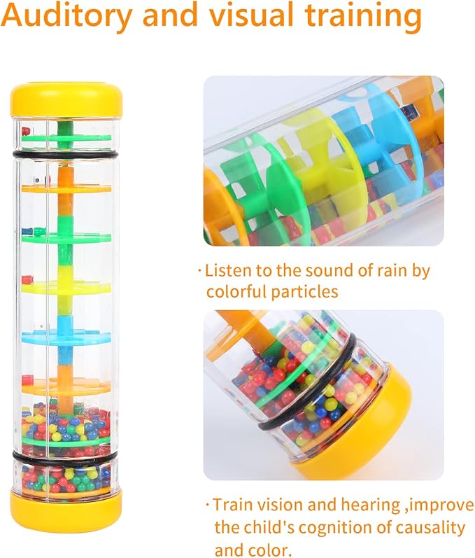 Rainmaker 8 inch Mini Rain Stick for Babies Rattle Tube Rain Stick Shaker Music Sensory Auditory Instrument Toy for Baby Child Girl (8 inch Yellow)