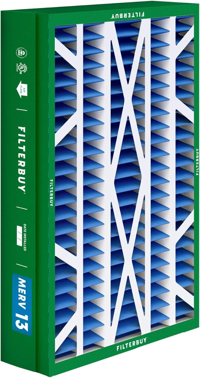 Filterbuy 14.5x27x5 Air Filter MERV 13 Optimal Smoke & Allergy Defense (1-Pack), Pleated HVAC AC Furnace Filters for Trane, American Standard, Honeywell, and More (Actual Size: 14.06 x 26.13 x 4.97)