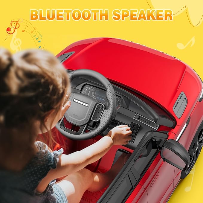 Licensed Land Rover Kids Electric Car, Ride On Toys for 4-8 Year Olds with Mp3 Player, Remote Control, Rocking, Pull Rod (Red)