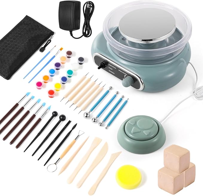 Mini Pottery Wheel Kit, 4.7 Turntable Electric Pottery Wheel, Clay Making Pottery Machine with 24 Pottery Shaping Tools and Paint Set, Craft Kits Gift for Kids Teens & Adults Beginners