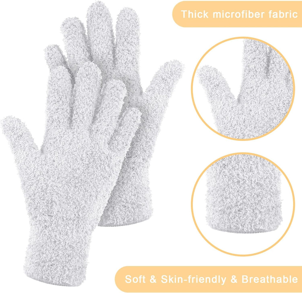 Patelai 3 Pairs Microfiber Plant Dusting Gloves Leaf Cleaning Gloves for Indoor Plants, Blinds, Furniture, House(Large,White)
