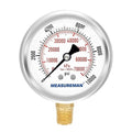 MEASUREMAN 2-1/2" Dial Size, Glycerin Filled Pressure Gauge, 0-10000psi/kpa, 304 Stainless Steel Case, 1/4" NPT Lower Mount