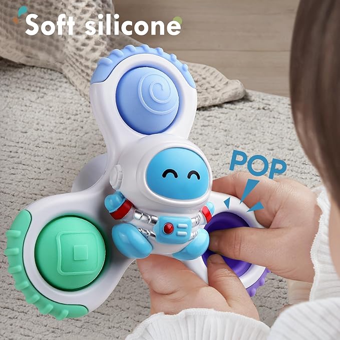 ALASOU 3PCS Pop Suction Cup Spinner Toys for 1 Year Old Boy Girl|Novelty Spinning Tops Toddler Toys Age 1-2|Sensory Baby Bath Toy for Toddlers 1-3|12 18 Months Boy Birthday Gift for Infant