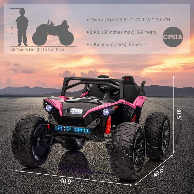 2 Seaters 24V Ride on UTV with Remote Control,10AH Battery, 400W Powerful Motors with 17" EVA Wheels, 20.5“ Seat Width Electric Ride Toy with Metal Suspension,LED Lights,Music,Horn (Rose)