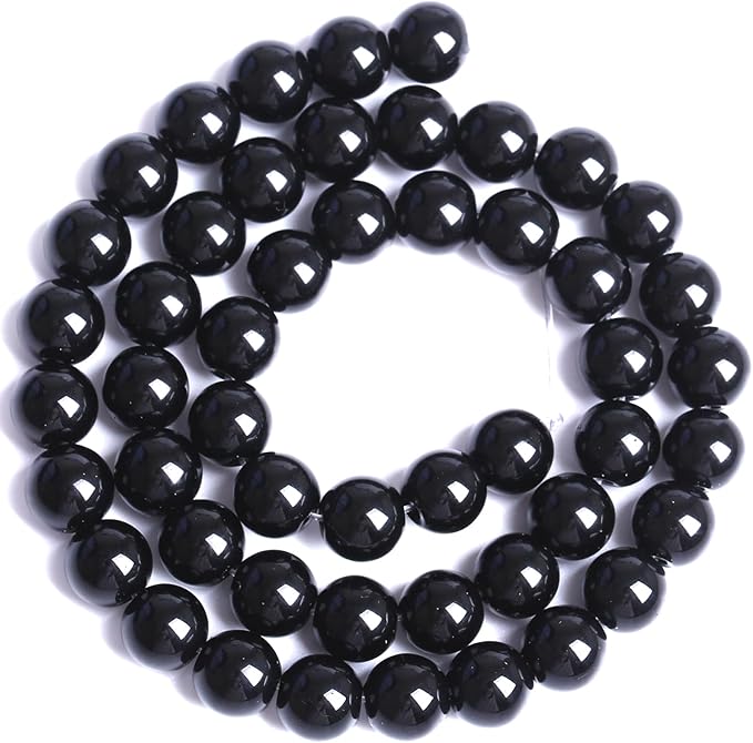 10MM Natural Black Agate Gemstone Beads Round Loose Stone Beads for Jewelry and Bracelets Making 72pcs 2 Strands 32