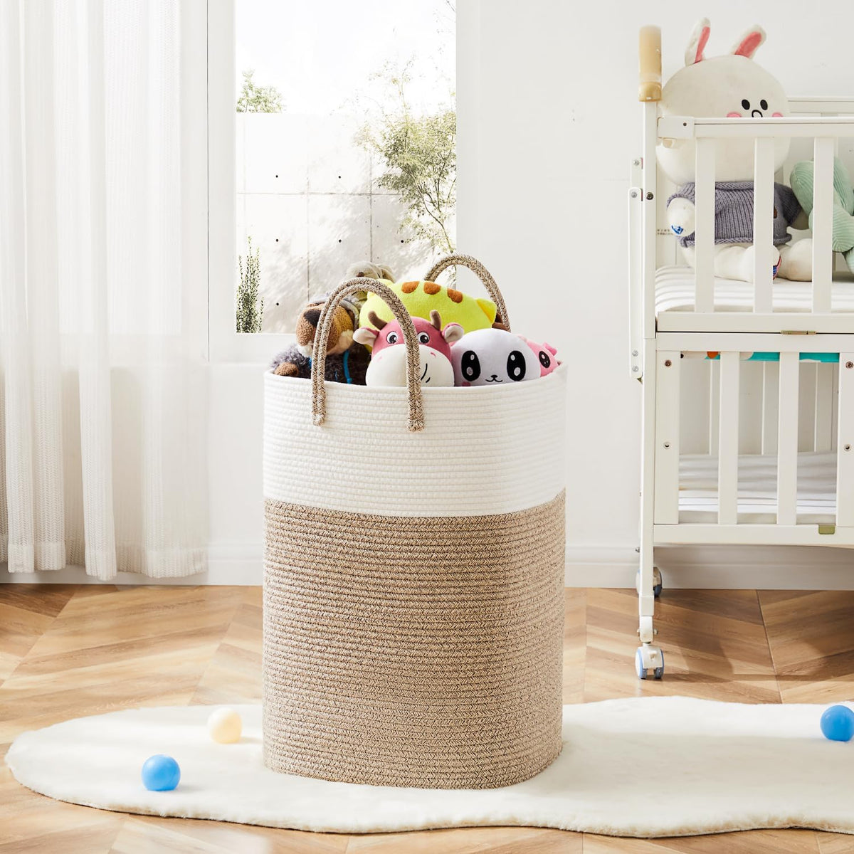 Laundry Basket,Woven Cotton Rope Laundry Hamper,Versatile Storage for Dirty Clothes,Baby Toys,and Blankets in Bathroom, Nursery,and Living Room (Brown, 40L)