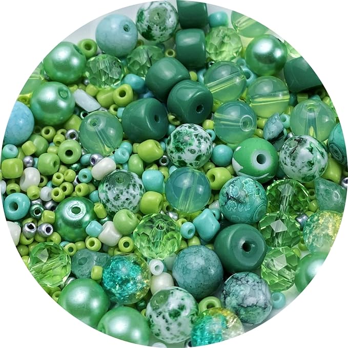 Assorted Glass Resin Beads Multi Size Colors Smooth Cracked Gravel Millet Spacer Beads for Bracelets Necklace Earring DIY Jewelry Making Craft(Light Green Series)