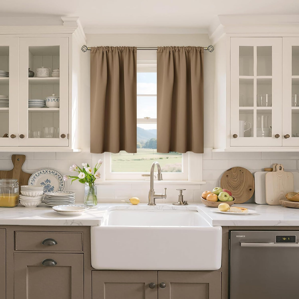BGment Taupe Blackout Curtains 45 Inches Length for Short Kitchen Window - Small Thermal Insulated Drapes with Rod Pocket Privacy for Cafe Bathroom, 34 x 45 Inch, 2 Panels