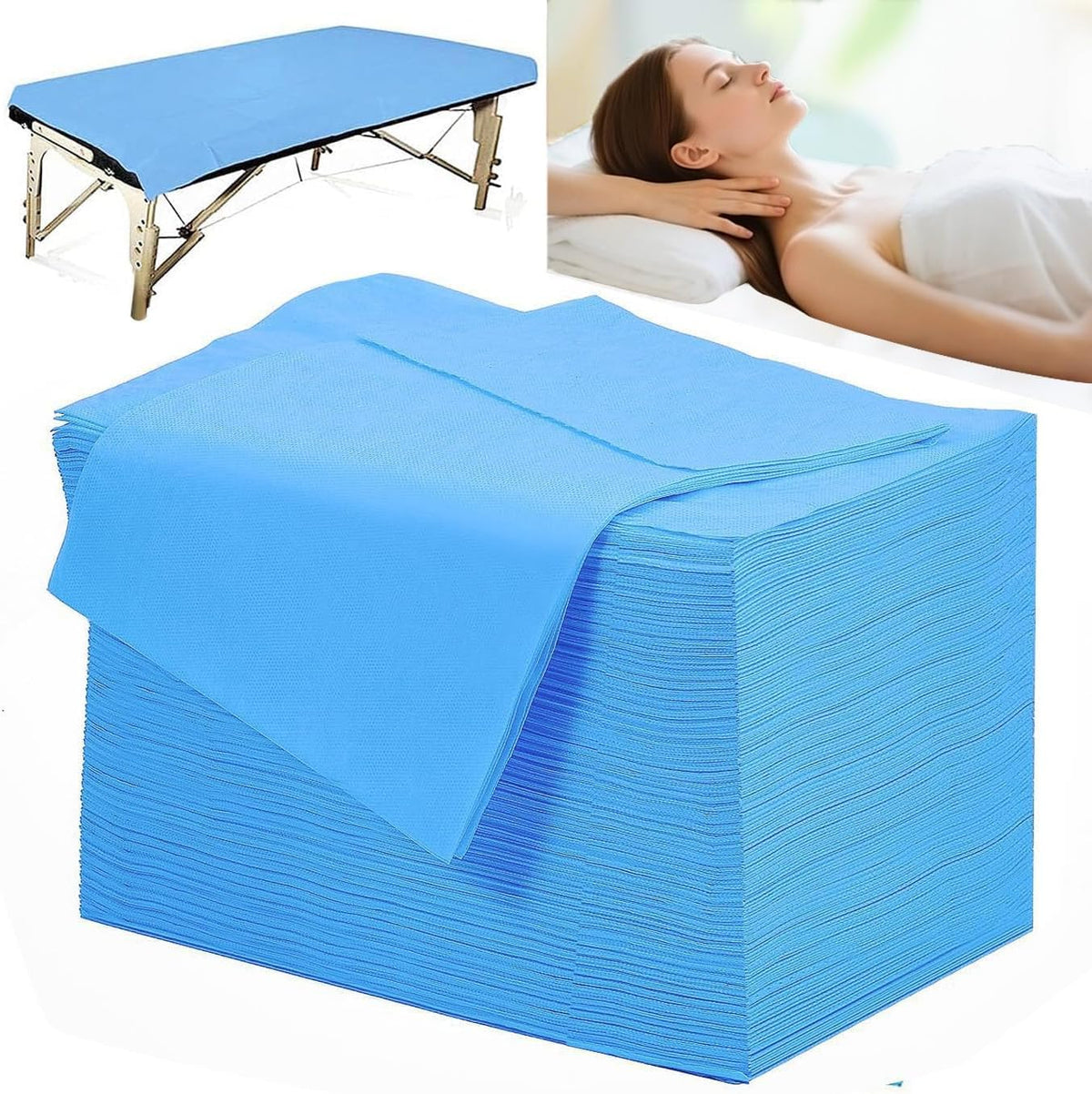 100 PCS Disposable Massage Table Sheets Spa Bed Covers 71"x31" -Non Woven Fabric Waterproof Protector for Waxing, Tattoo, Beauty Salon,Facial, Esthetician Table Bed (Blue)