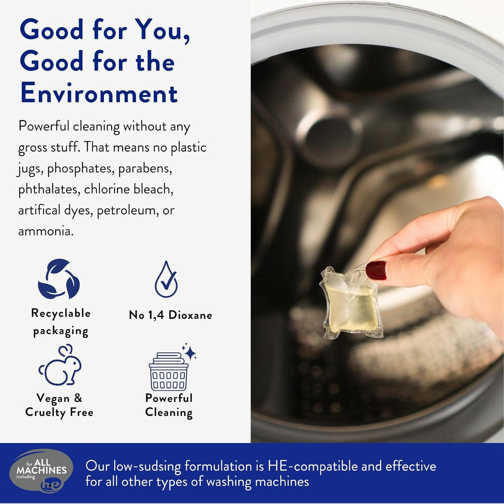 The Clean People Laundry Detergent Pods - Hypoallergenic Laundry Pods - Ultra Concentrated, Recyclable Packaging, Stain Fighting - Sweet Petals, 32 Pack
