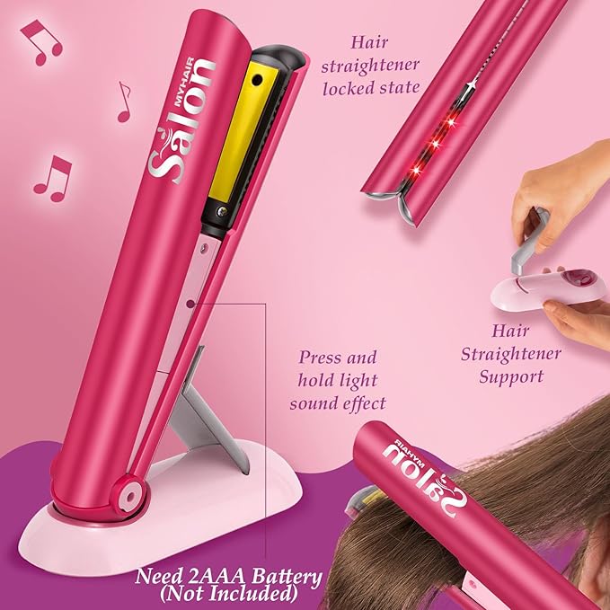 G.C Girls Hair Salon Toys Kids Pretend Play Hair Styling Kit with Realistic Blow Dryer Straightener Stylist Apron Scissors Accessories Beauty Makeup Set Birthday Gifts for Toddler Girls 3 4 5 6+