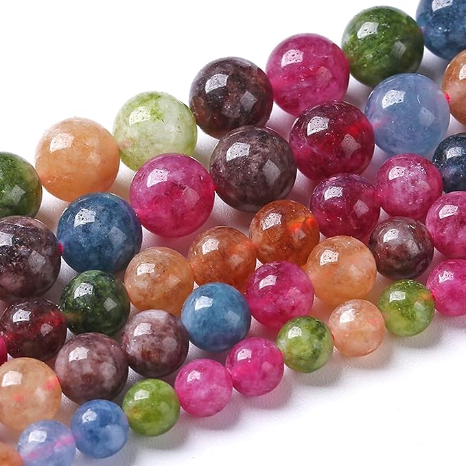10MM Colorful Tourmaline Stone Beads Natural Gemstone Round Loose Beads for Jewelry Making Bracelet Necklace 72pcs 2 Strands 32"