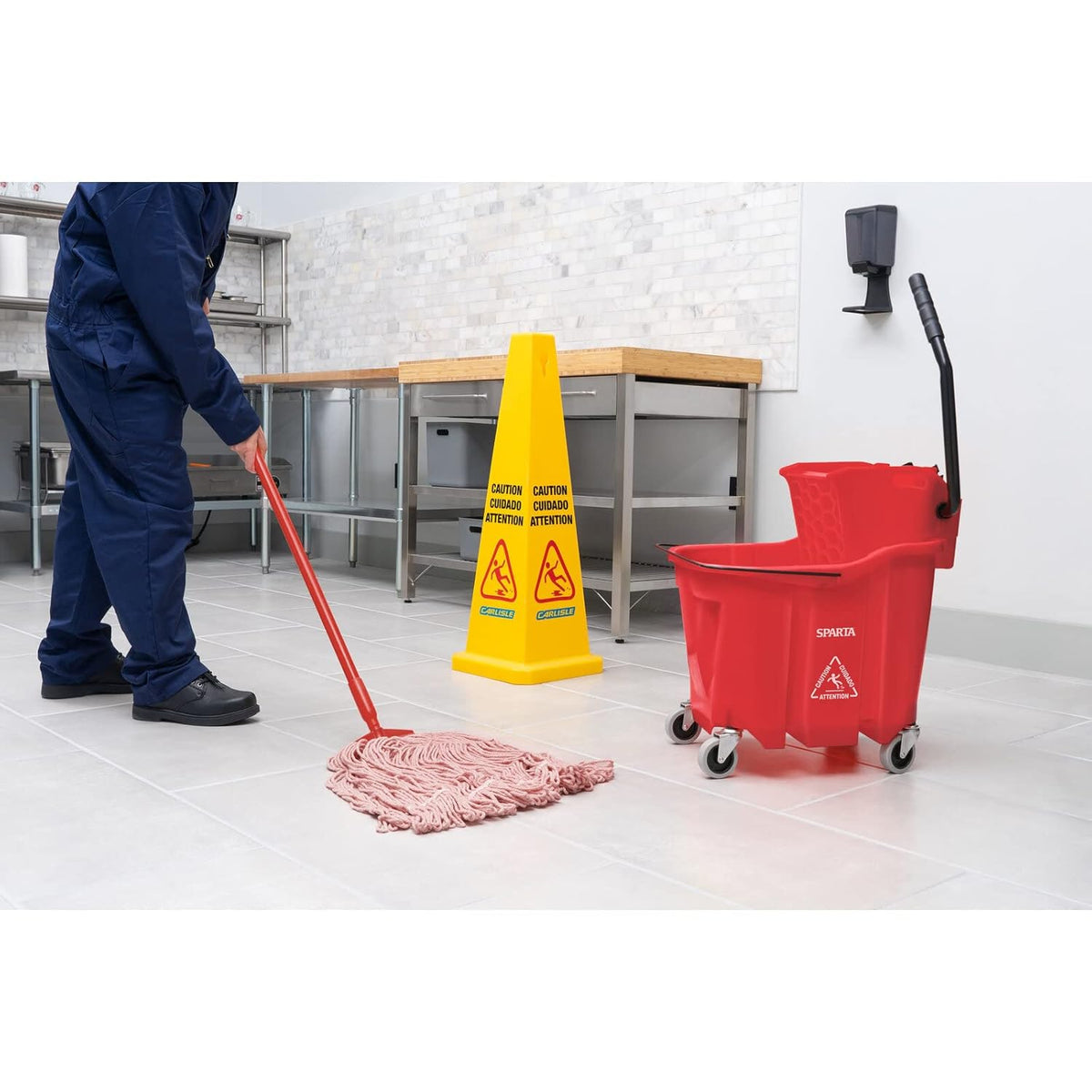 Carlisle FoodService Products Omnifit Mop Bucket with Side Press Wringer for Floor Cleaning, Kitchens, Restaurants, Office, And Janitorial Use, Polypropylene (Pp), 35 Quarts, Red