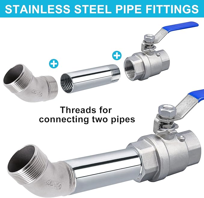 45 Degree Elbow 1PCS, 1-1/2" NPT Male X 1-1/2" NPT Male 304 Stainless Steel Pipe Fitting, Connector Coupler Apply to Outdoor Garden Industrial