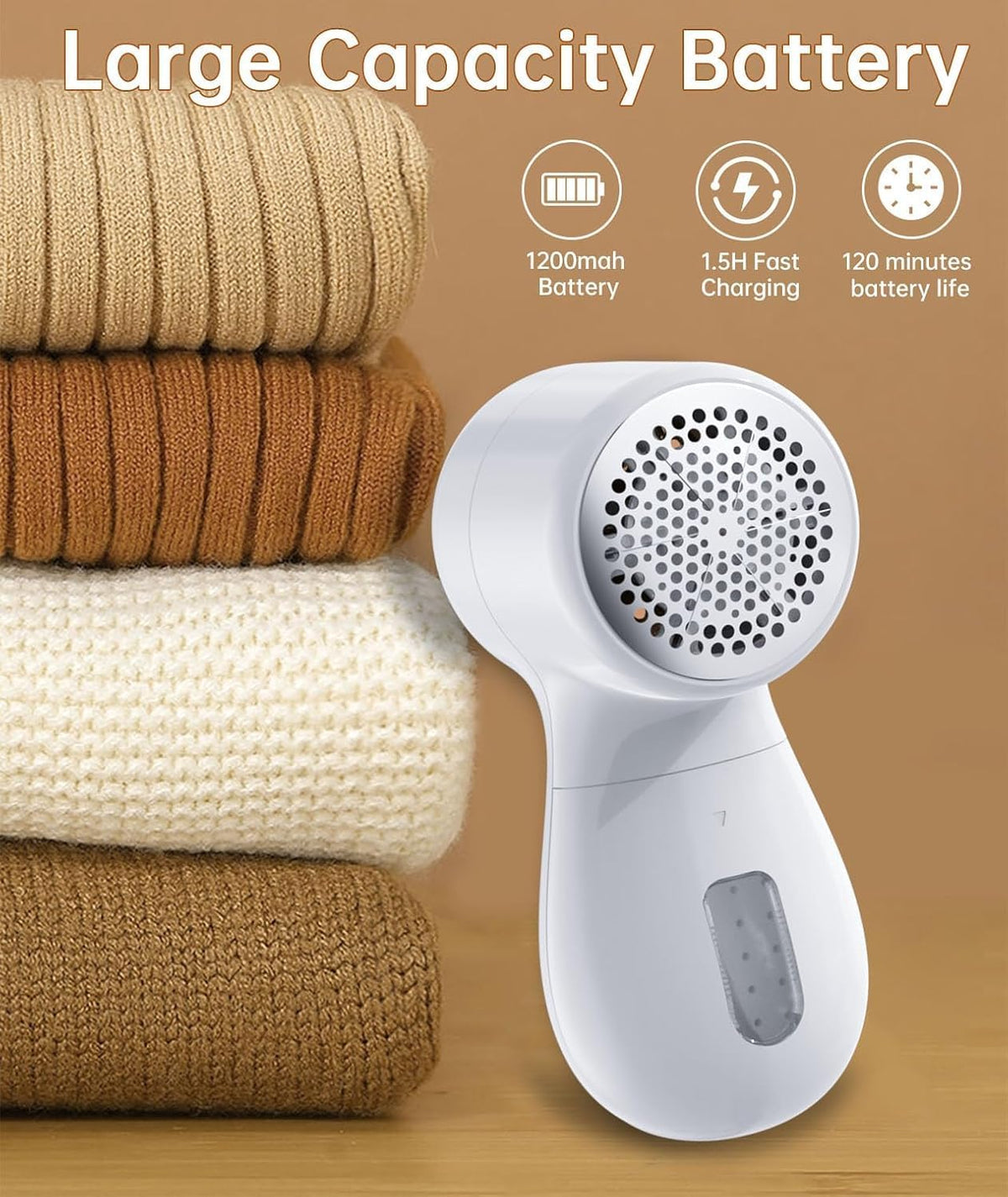 Rechargeable Fabric Shaver,Lint Remover, 3-Speed Sweater Shaver with LED Display, 2 Replaceable Stainless Steel 6-Blade Heads for Clothes, Sweaters, Furniture, Lint Balls and Fabric Pilling