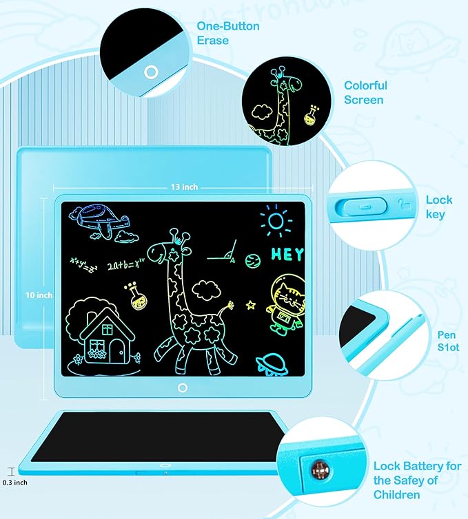 LCD Writing Tablet Doodle Board, 16inch Colorful Drawing Tablet Writing Pad, Kids Travel Essentials, Toddler Toys for 3 4 5 6 7 8 Year Old Girls Boys- Christmas and Birthday Gifts