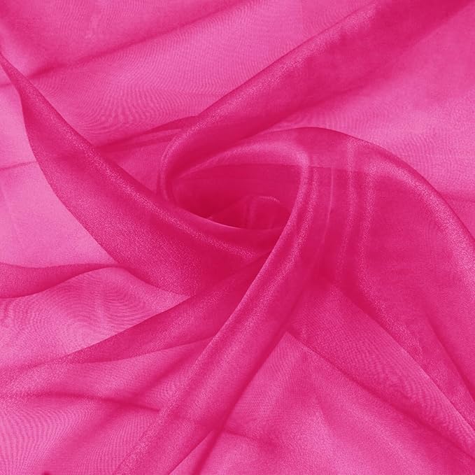 VACVELT Sheer Organza Fabric by The Yard, 60 Inch Wide Hot Pink Organza Fabric Bolt Bridal Sheer Tulle Fabric, Silk Organza Fabric Roll for Wedding Party Decorations Backdrop Curtain (10 Yards)
