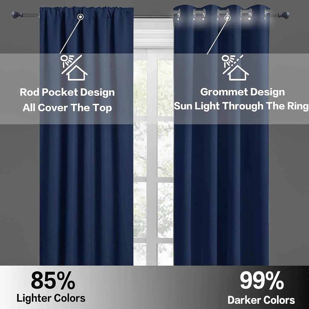 RYB HOME Small Curtains for Kitchen Window - Blackout Privacy Portable Curtain Set for Bedroom Office Bathroom Basement Garage Storage Enclosure RV Bunk, W 34 x L 30 inch, Navy Blue, 2 Pcs