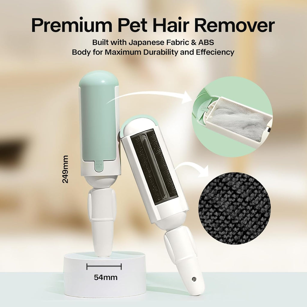 PAKEWAY 2 Pack Pet Hair Removal Tool, Reusable Dog & Cat Fur Remover with Comfy Non-Slip Handle, Portable Lint Roller with Self-Cleaning Base for Couch, Car Seat, Carpet, Bedding