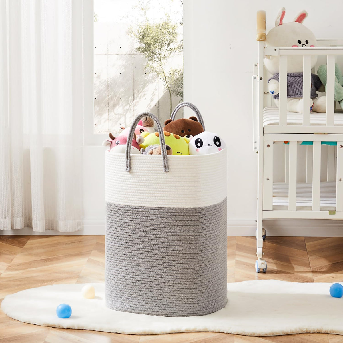 Laundry Basket,Woven Cotton Rope Laundry Hamper,Versatile Storage for Dirty Clothes,Baby Toys,and Blankets in Bathroom, Nursery,and Living Room (Grey, 100L)