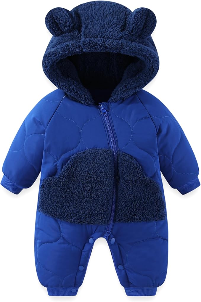 JiAmy Baby Snowsuit Newborn Winter Clothes Coat Romper Windproof Fleece Hat Zipper Baby Bear Outfit