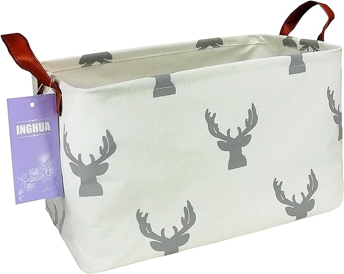 Rectangular Storage Basket Fabric Organizer Bin for Toys,Books,Clothes,Gifts,Pets-Perfect for Home,Office,Nursery,Dorm,Shelf(Rec grey deer)