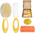 Baby Hair Brush and Comb Set, 4Pcs Baby Soft Bristles hairbrush Cradle Cap Brush Hair Comb for Newborns Toddlers Boys Girls (Yellow)