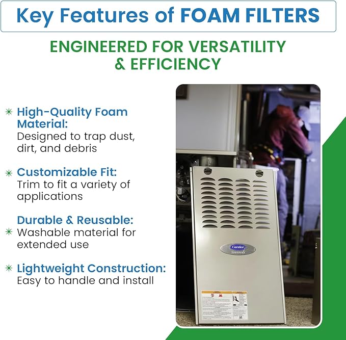 Filter Everything Foam Air Filter Roll – Washable & Reusable Foam Filter for Air Systems – Versatile Filter Media – 18 x 25 x 1/4, Dark Gray
