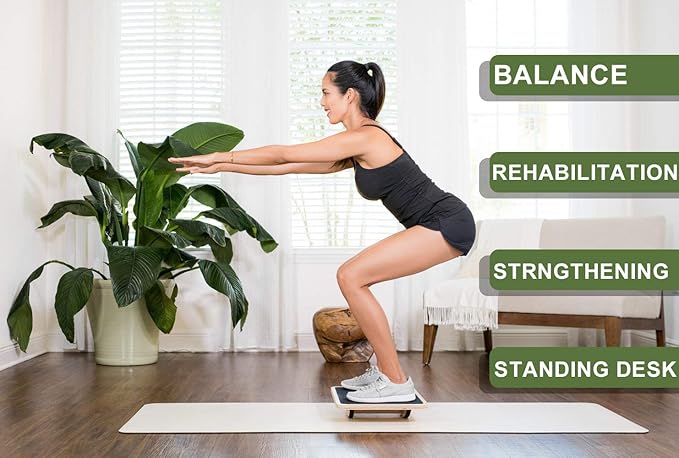 StrongTek Professional Wooden Balance Board, Rocker Board, Wood Standing Desk Accessory, Balancing Board for Under Desk, Anti Slip Roller, Core Strength, Stability, Office Wobble Boards