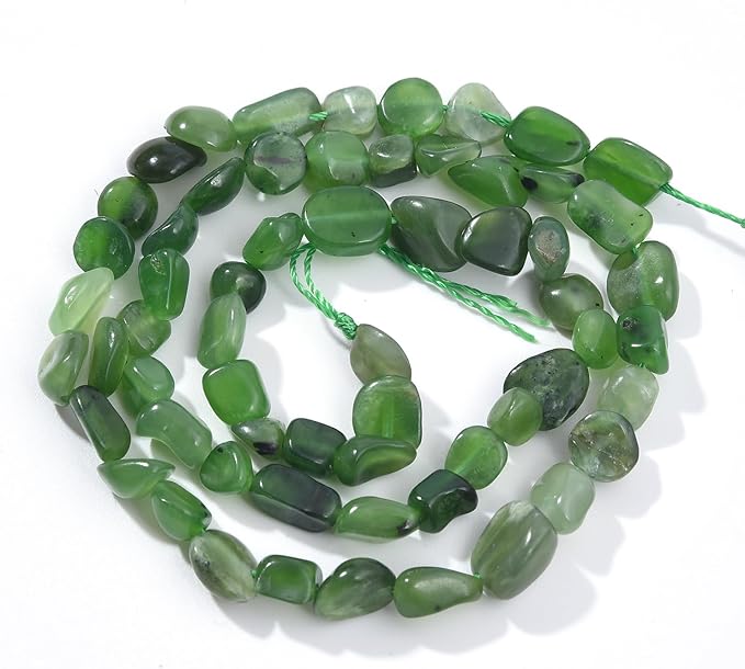 Green Canada Jade Pebble Nugget Oval Free Tumbled Stone 6-8mm Natural Gemstone Loose Beads Approx 15.5 inch for DIY Jewelry Making