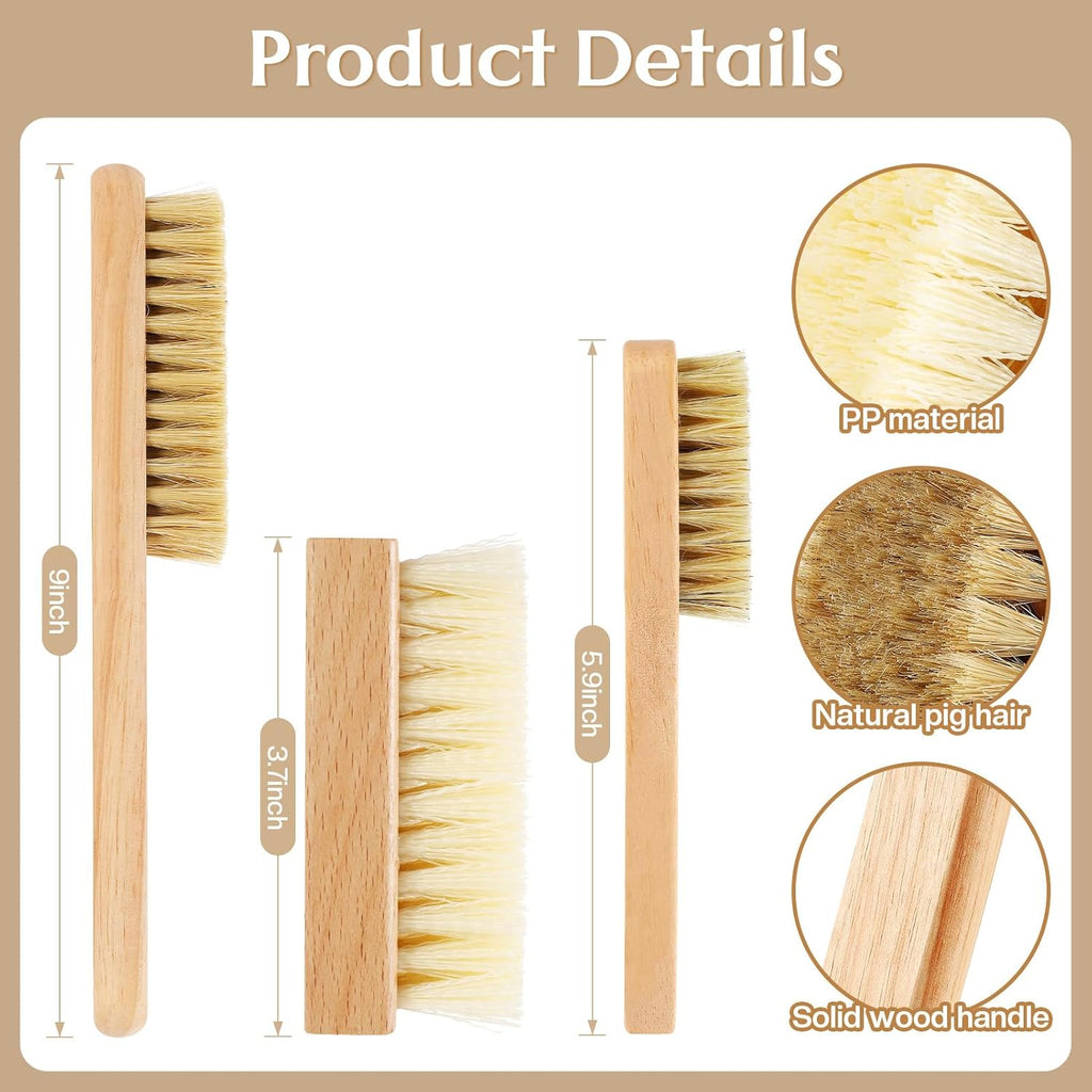 3 Pcs Wood Laundry Stain Brush Stain Remover Brushes with Boar Bristle Small Stain Brush for Clothes for Scrubbing Stains from Furniture Fabric Leather(3 Pcs D)
