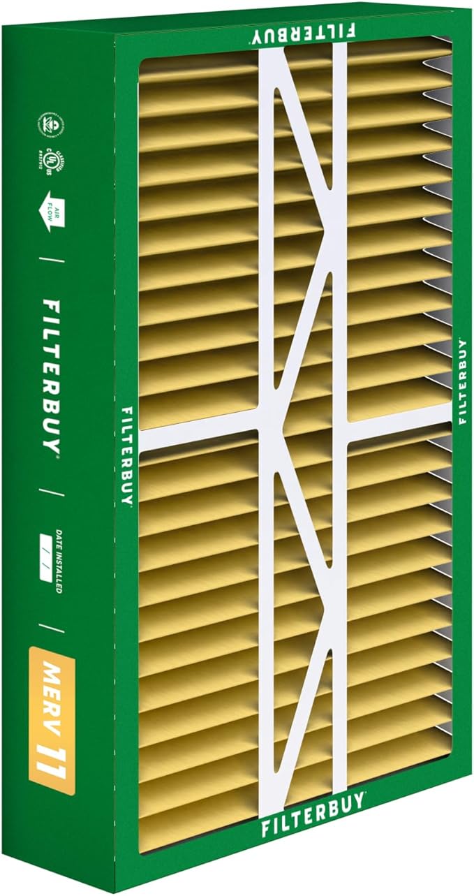Filterbuy 16x25x5 Air Filter MERV 11 Superior Pet & Allergy Defense (4-Pack), Pleated HVAC AC Furnace Filters for Amana, Coleman, Goodman, Maytag, York, and More (Actual Size: 15.38 x 25.50 x 5.25)