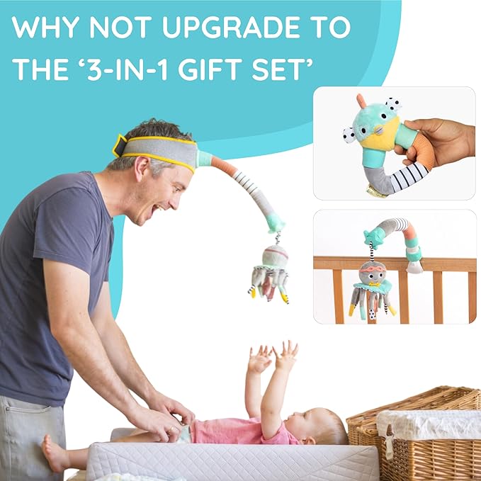 DINGLE DANGLE - Diaper Changing Distractor - Diaper Changing Helper Headband, Baby Mobile, & Sensory Rattle. Newborn Essentials Must Haves - Great Baby Registry or Shower Gift - Featured on Shark Tank