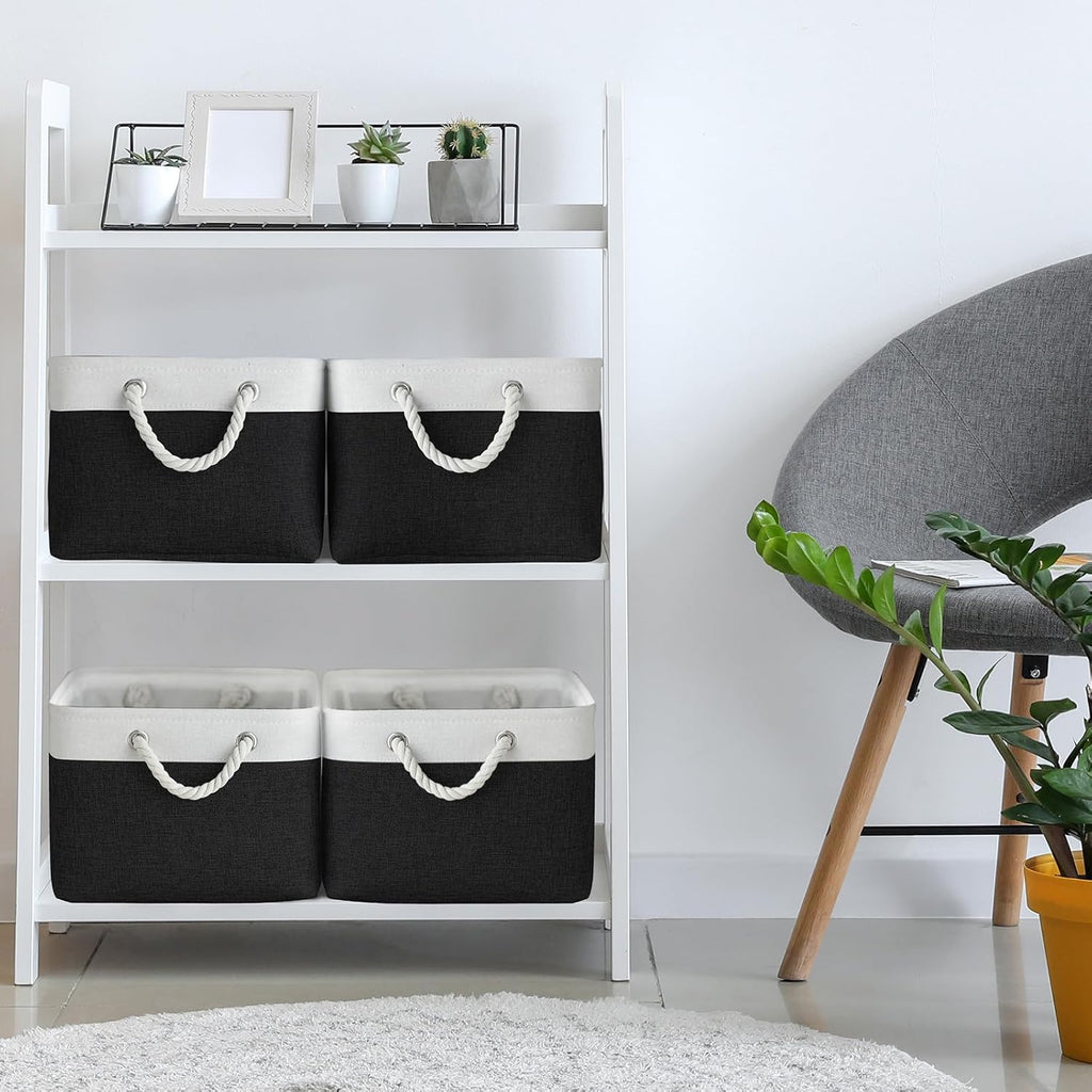 TheWarmHome Storage Basket for Organizing - Large 3 Pack 15.7x11.8x8.3 inch Collapsible Storage Bin for Shelves with Handles Laundry Cube Toy Closet Nursery (Whiet & Black)