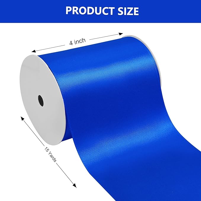 Royal Blue Satin Ribbon 4 Inch X 15 Yards Solid Color Double Faced Ribbons Perfect for Crafts Wedding Decor Bow Making Arts Sewing and More
