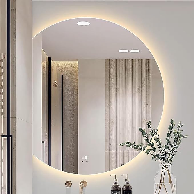 Bathroom Mirror, Dimmable LED Vanity Mirror Half Circle, Illuminated Mirror with Demister Pad, Large Wall Mirror with Touch Sensor (Size : 28x31''/70x80cm)