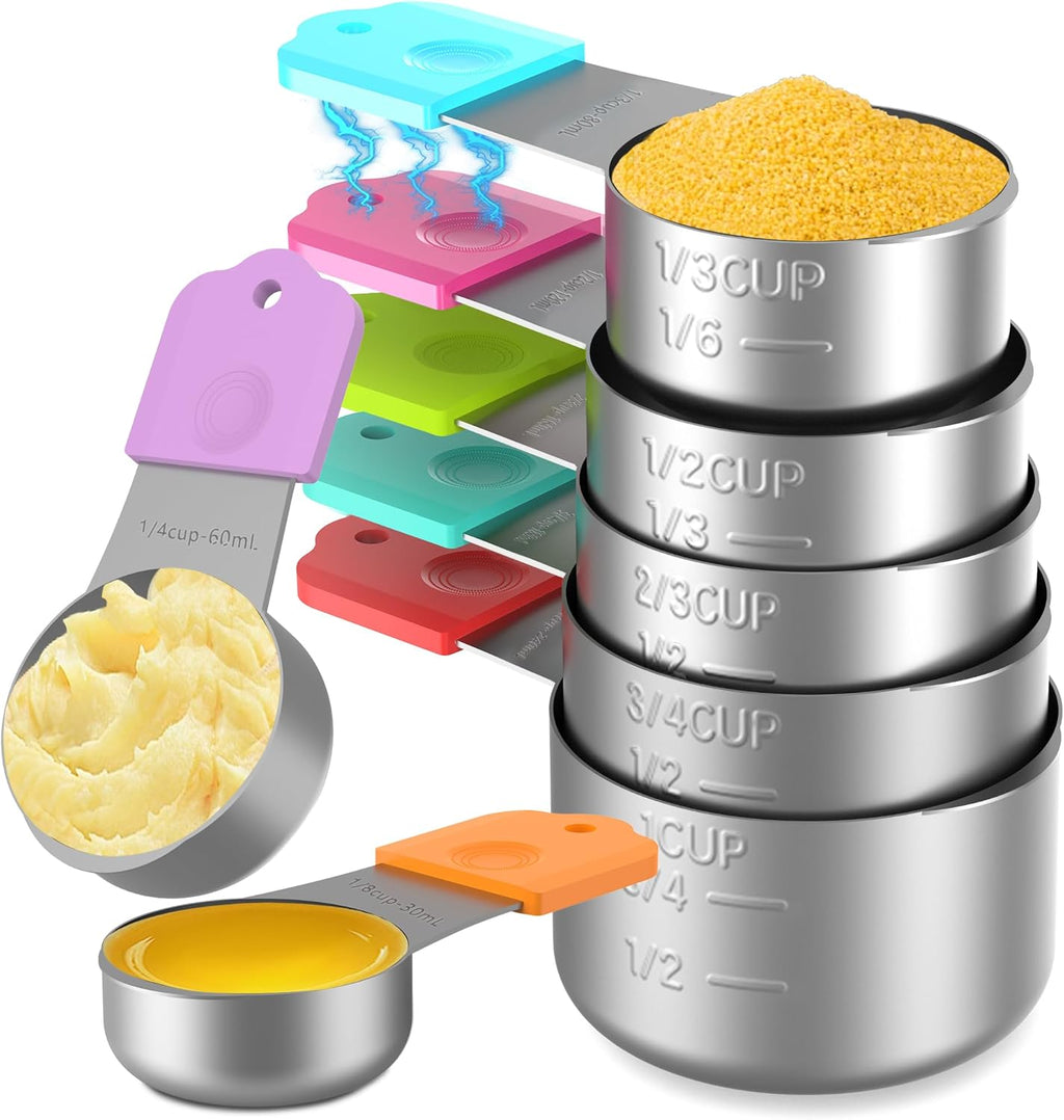 Magnetic Measuring Cups, 7 Stainless Steel Nesting Measuring Cup Set for Measuring Dry or Liquid Ingredients