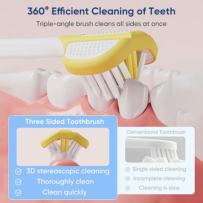 EASICUTI Soft Toddler Toothbrushes, Efficient 3 Sided Toothbrush, Baby Toothbrush 12 Months and up, Infant Tooth brush, Toddler Training Tooth brush for Ages 1-8 Years, Cleans All Sides-8 Pack, Patent