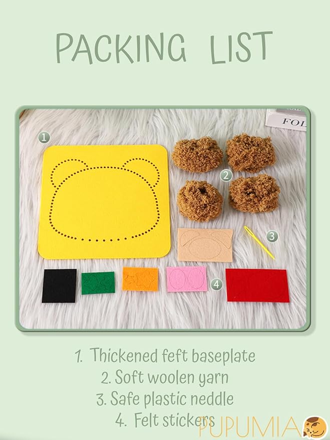 PupuMiao Sewing Kit for Kids DIY Embroidery Sewing Kit Cute Animal Sewing Projects Easy Crafts with English Instructions, Perfect for Beginners, Girls Boys Ages 4-12 (Kitty+Frog+Lion+Elephant)