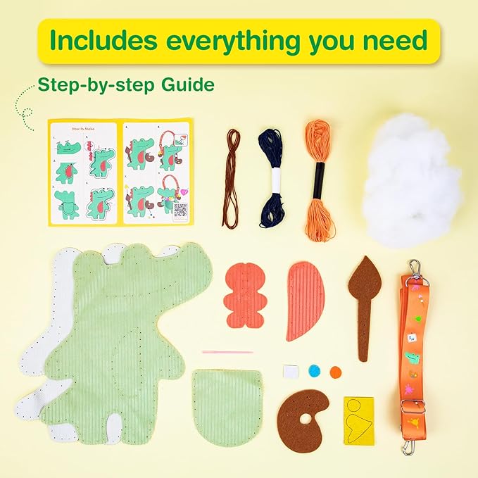 Avenir Sewing Kit for Kids Birthday Gifts for Kids Aged 6 Corduroy Fabric With Shoulder Strap Safe Needles Pre-cut Felt Easy DIY Arts and Crafts for Boys and Girls Stuff No Mess with Full Instructions