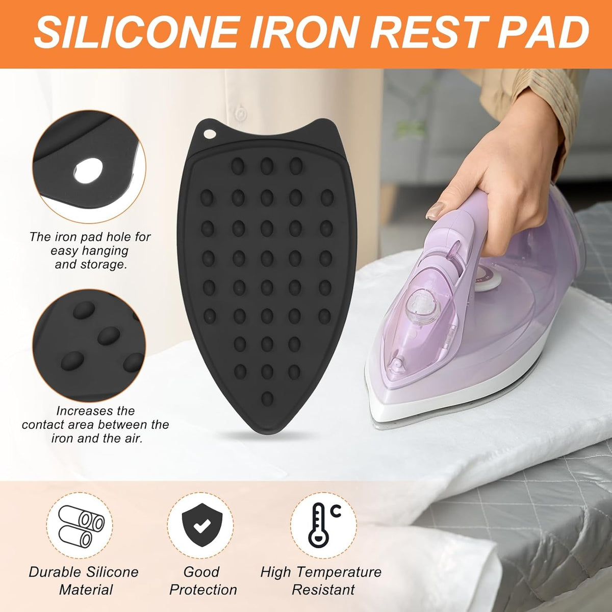 PATIKIL Silicone Iron Rest Pad, Multipurpose Hot Heat Resistant Iron Rest Plate Protective Pad for Ironing Board Hot Resistant Steamer Steam Compact Mat, Black