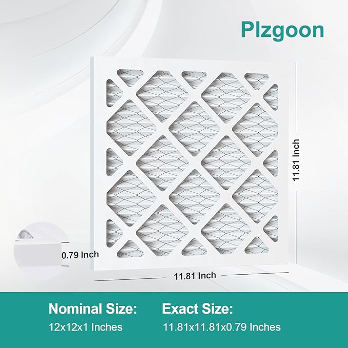 12x12x1 Air Filter MERV 8 (2 Pack) MPR 600 Pleated AC Furnace Filters Replacement (Exact Dimensions: 11.81"L x 11.81"W x 0.79"Th) Compatible with Air Conditioner AC HVAC Furnace