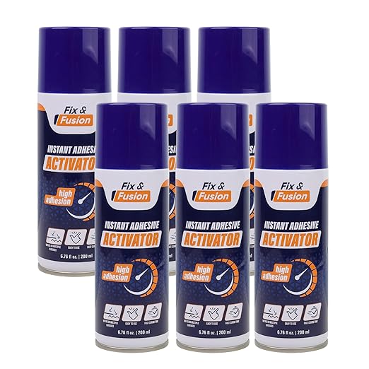 FIX & FUSION Activator Spray (6.76 Fl Oz), Instant Cure Accelerator for Cyanoacrylate (CA) Super Glue for Wood, Plastic, Rubber, Granite, and DIY & Professional, Accelerates Bonding Strength, (6 Pack)