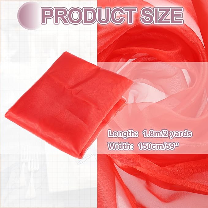 MECCANIXITY Iridescent Sheer Organza Fabric, 2 Yards x 59 Inches Solid Holographic Shiny Fabric Organza Cloth for Wedding, Curtains, Costume, Photo Background, Red
