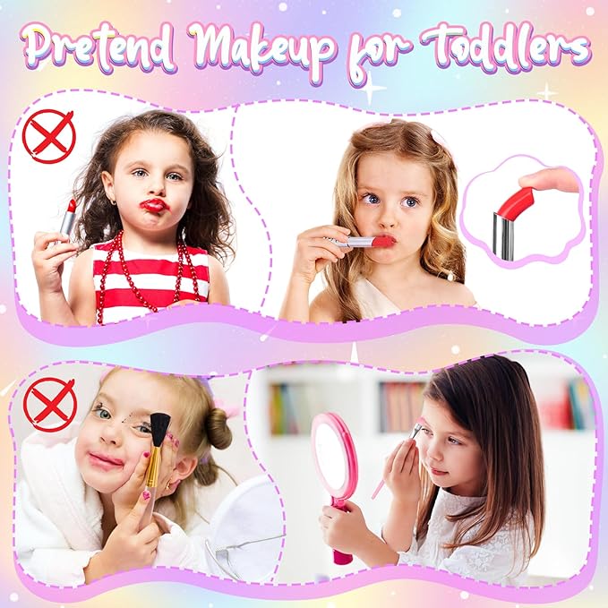 Pretend Makeup for Toddlers, Kids Pretend Makeup Kit for Girls Fake Makeup Toys with Cosmetic Bag, Play Makeup for Little Girls Age 3 4 5 6 7 Christmas Birthday Gifts Toys (Fake Makeup)