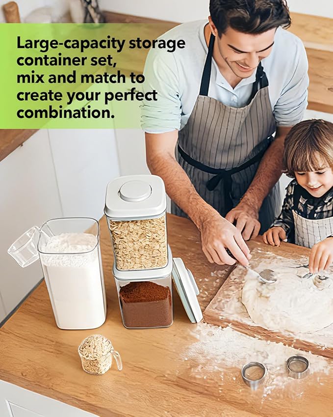 Airtight Food Storage Containers Set with One-Touch Lid, 2-Pack (4.22 QT / 4.0 L) Tall Stackable Durable PET for Bulk Rice, Flour & Baking Essentials Organizer.