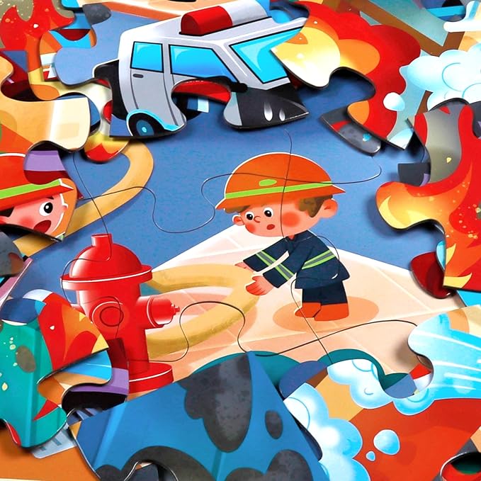 Jumbo Floor Puzzle for Kids,Fire Rescue Jigsaw Large Puzzles,48 Piece Firefighter Fireman Fire Truck Puzzle for Toddler Ages 3-5,Children Learning Preschool Educational Toys,Gift for 4-8 Years Old