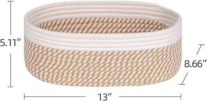 Shelf Storage Baskets for Organizing|Decorative Basket for Closet Storage|Toy Baskets&Bins|Small Woven Rope Baskets-13x8.66x5.11’’,Durable&Stylish,Oval 3 Packs Off White&Mixed Camel